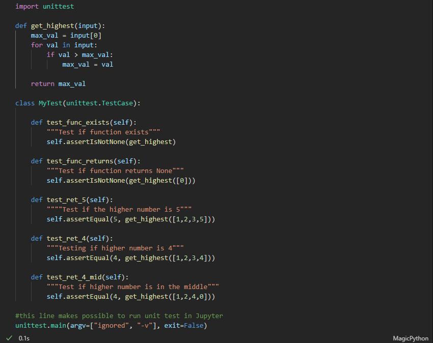 Updated function using max() to find highest value
