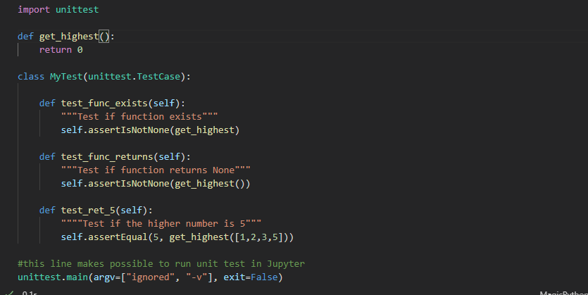 Test checking if function returns value 5