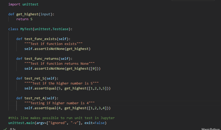 Test checking if function returns value 4
