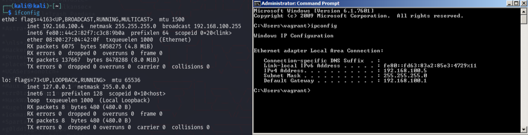 Network configuration showing both machine IPs