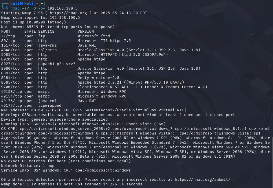 Nmap fingerprinting results